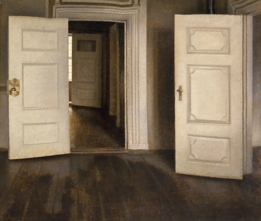Vilhelm Hammershoi, Open Doors, also called White Doors (1905): a view through a sequence of open white doors into adjoining rooms.